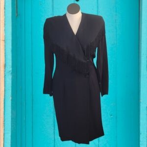 Vintage 80s Fringed Black Dress